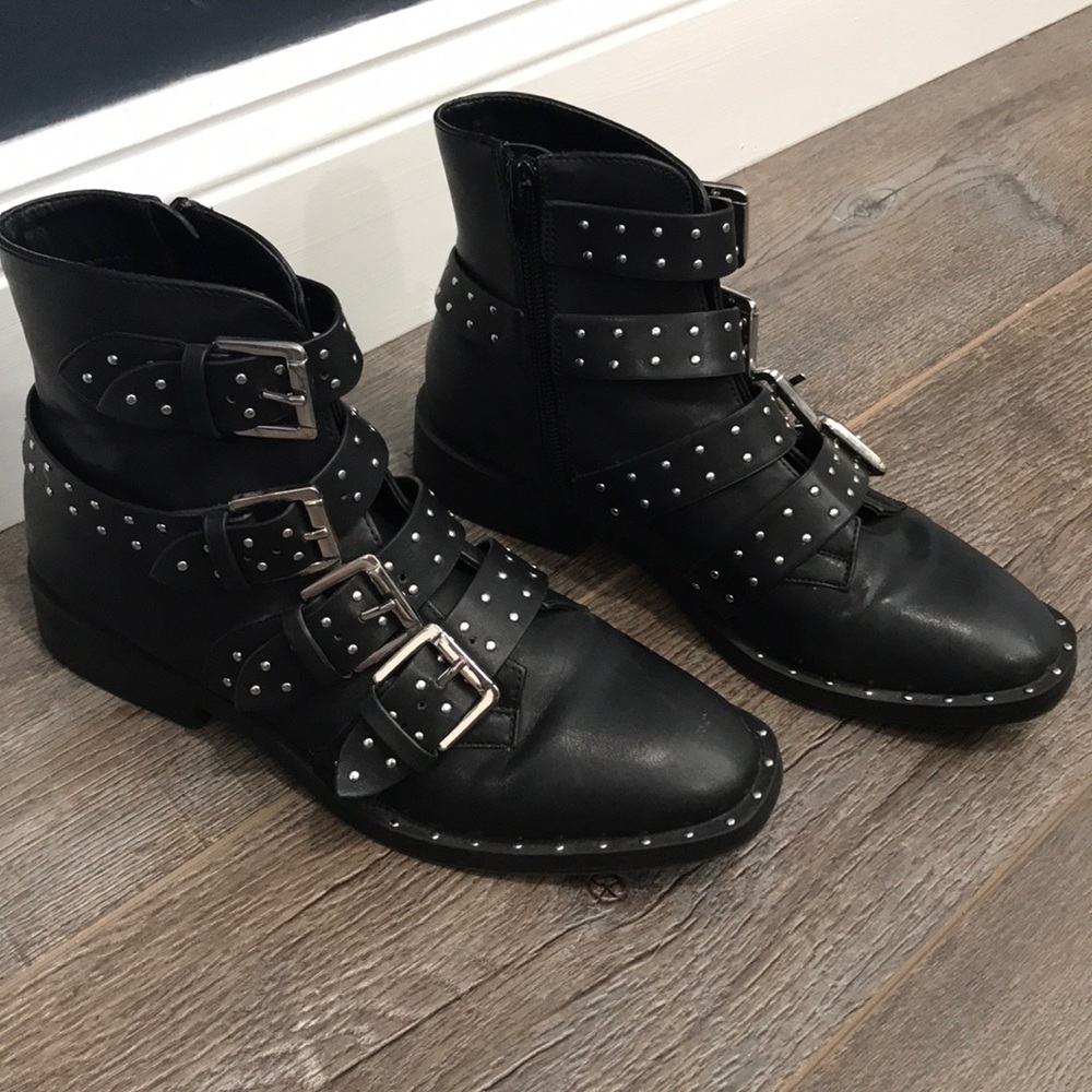 Black strap stud booties